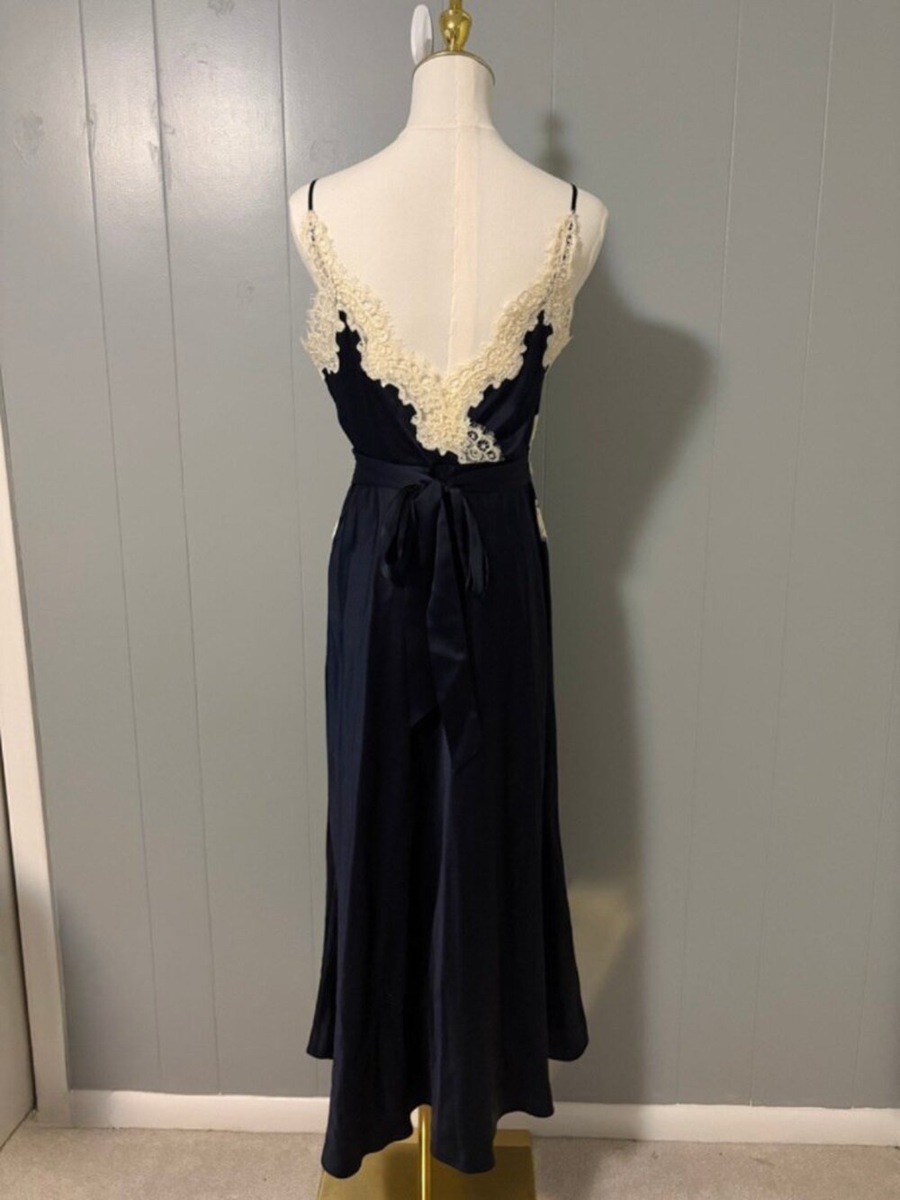 NEW Doen Obelia Navy Silk Lace Trim Dress Bias Cut Midi Romantic Luxury Small - Picture 10 of 16